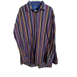 Visconti Size 2Xl Vibrant Striped Button Down Shirt with embroidered rollup cuff